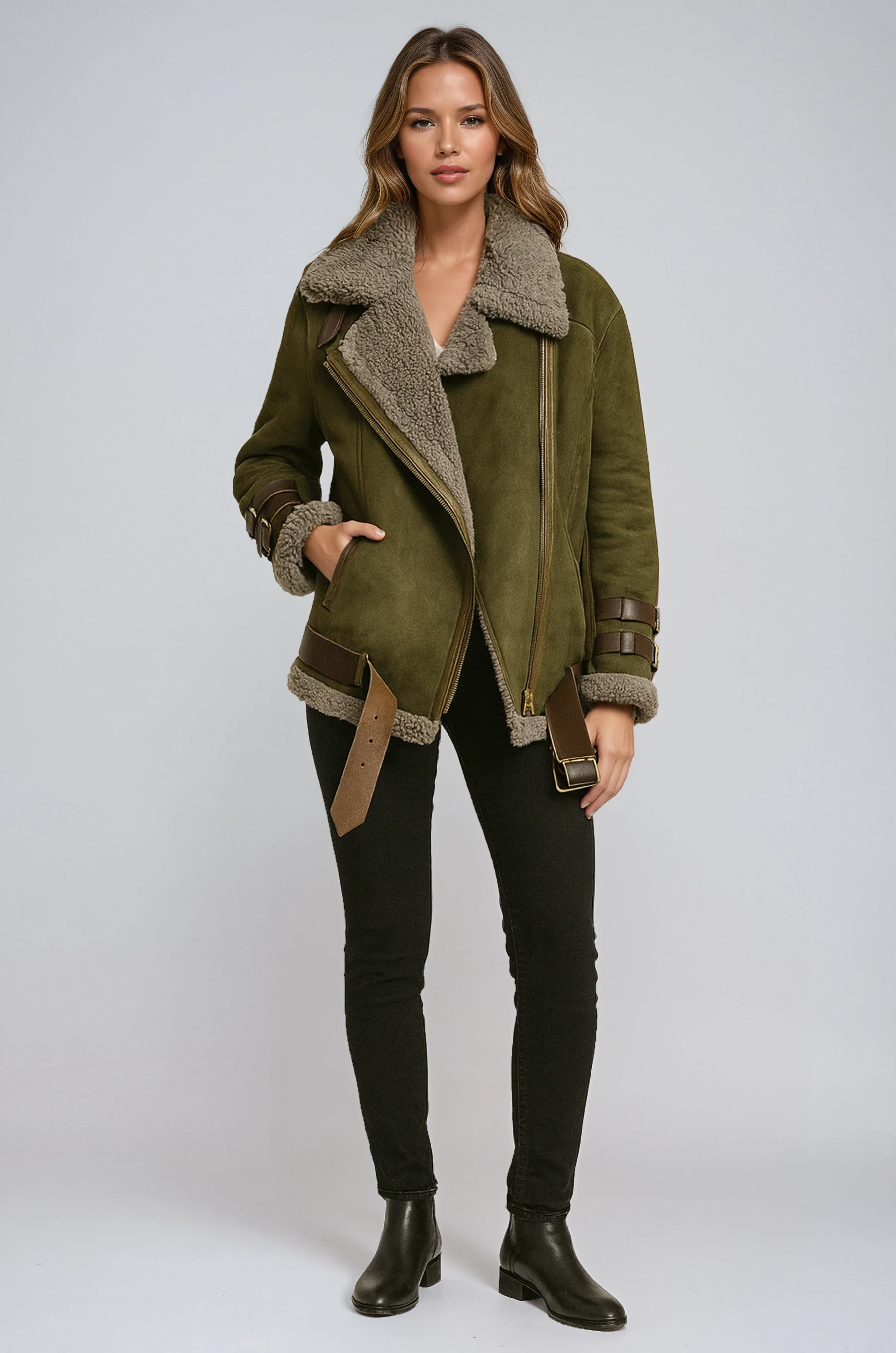 Winter Pilot Jacket | With Fur Lining and Belt