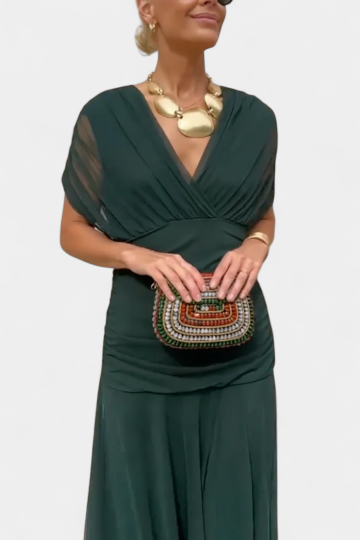 Florendra | Long Floral V Neck Dress