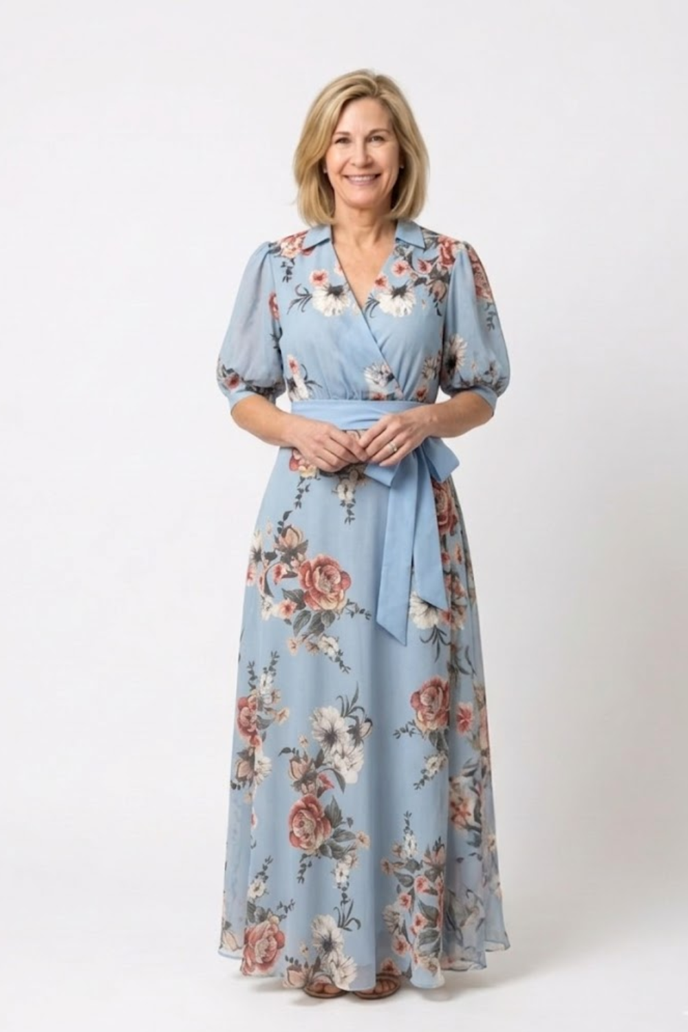 Elowen | Floral Wrap V Neck Maxi Dress