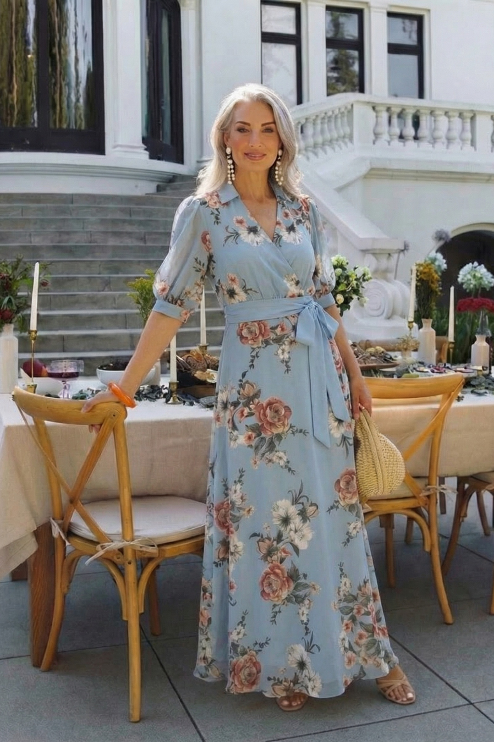 Elowen | Floral Wrap V Neck Maxi Dress